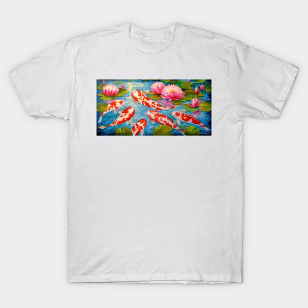 Koi fish in the pond T-Shirt by OLHADARCHUKART